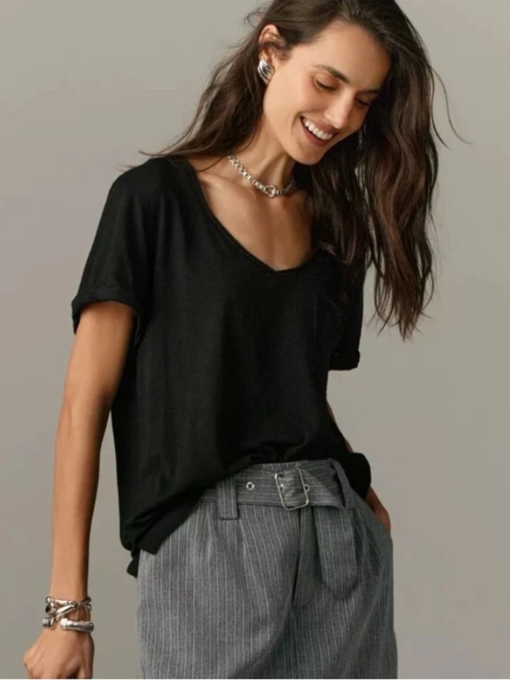 Anthropologie T.la V-neck Short Sleeve Black Tee T-shirt Top New XXS